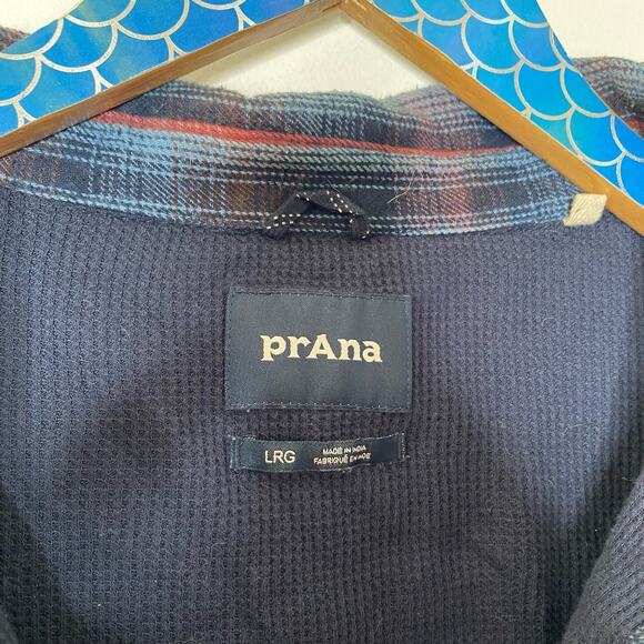 PRANA Mens Glover Park Blue Red Plaid Lined Flannel Shacket Size Large - Picture 5 of 9